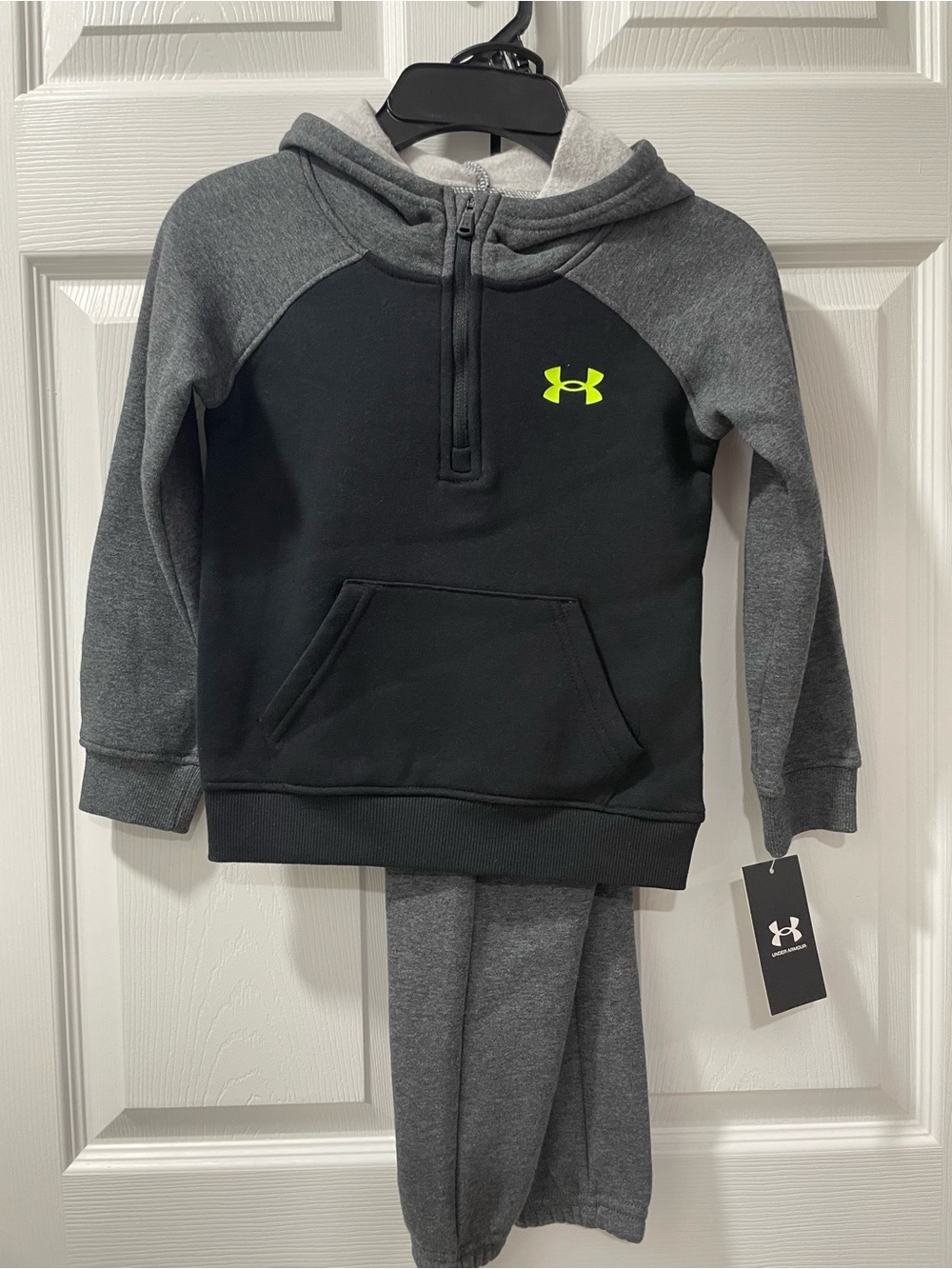 Under Armour Black & Gray Pullover Hoodie with Neon Logo